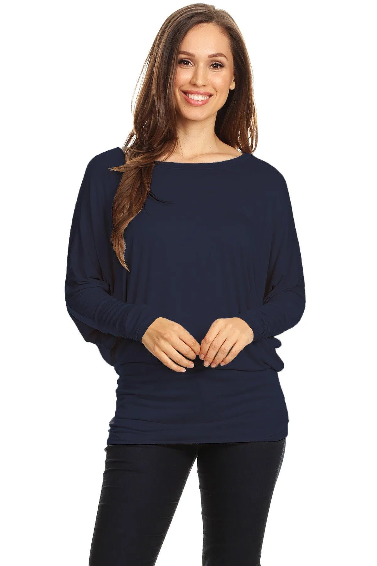 Women's Solid Jersey Knit Dolman Sleeve Tunic Top