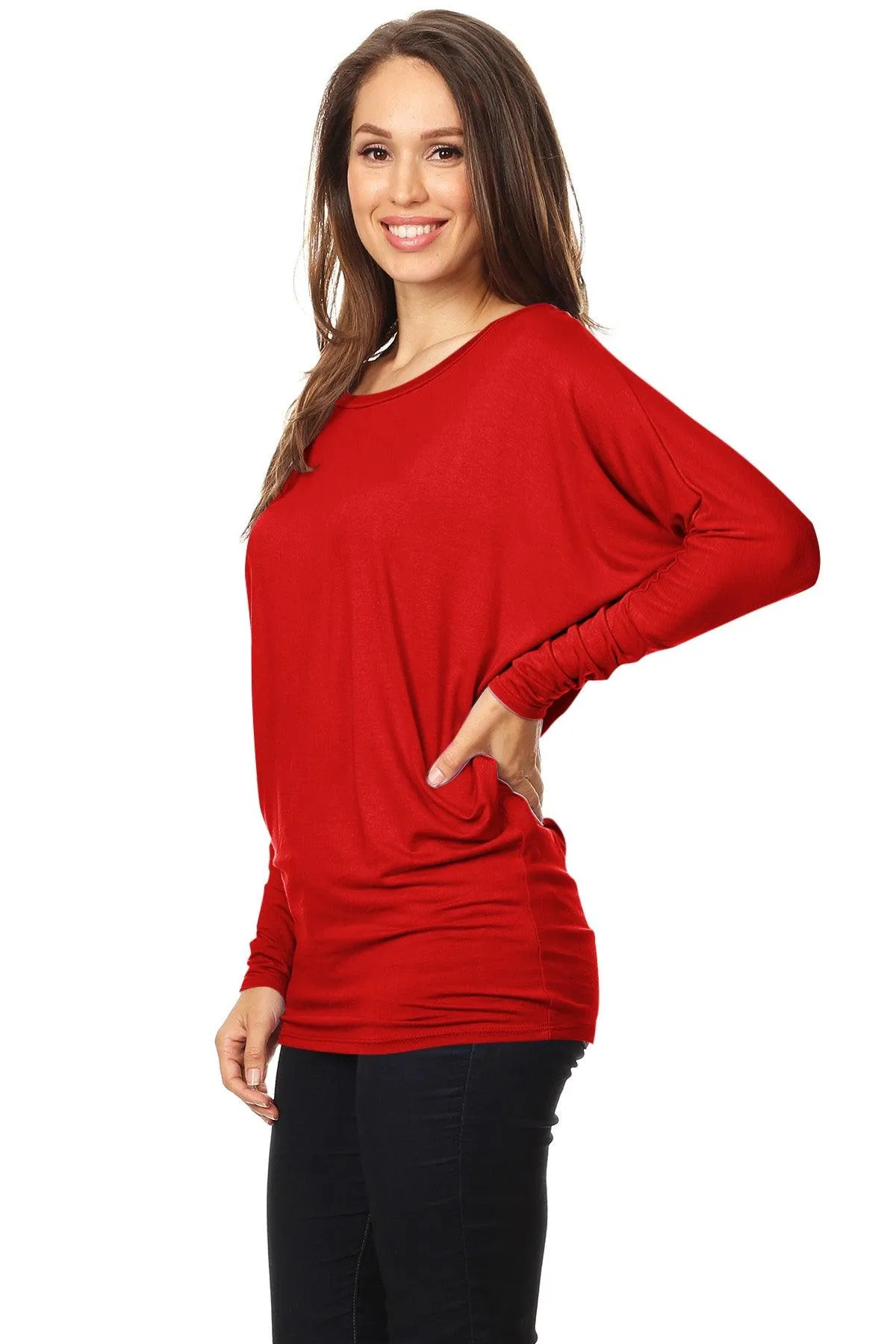 Women's Solid Jersey Knit Dolman Sleeve Tunic Top