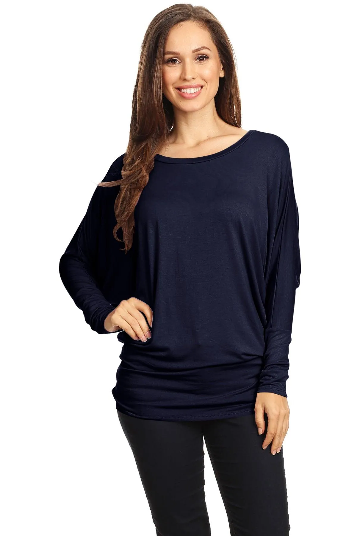 Women's Solid Jersey Knit Dolman Sleeve Tunic Top