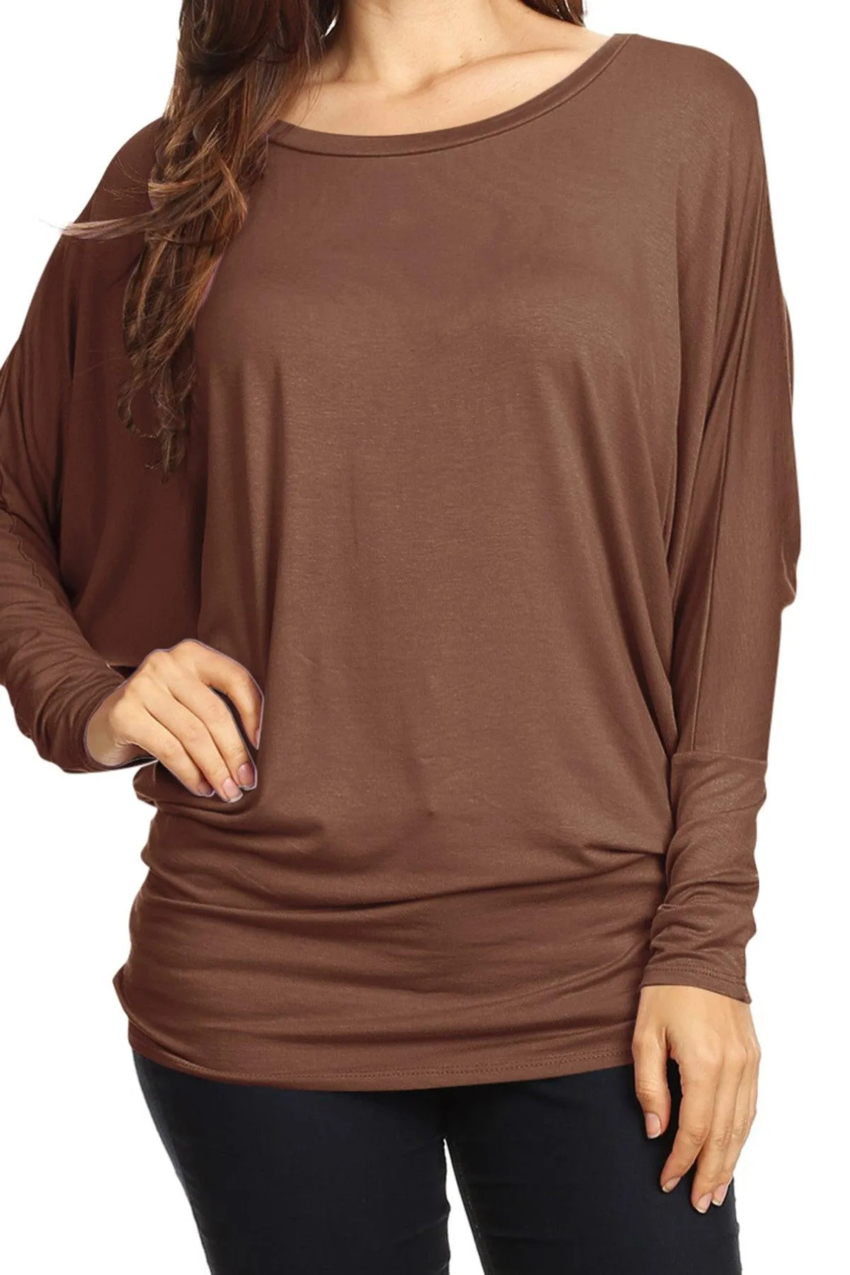 Women's Solid Jersey Knit Dolman Sleeve Tunic Top