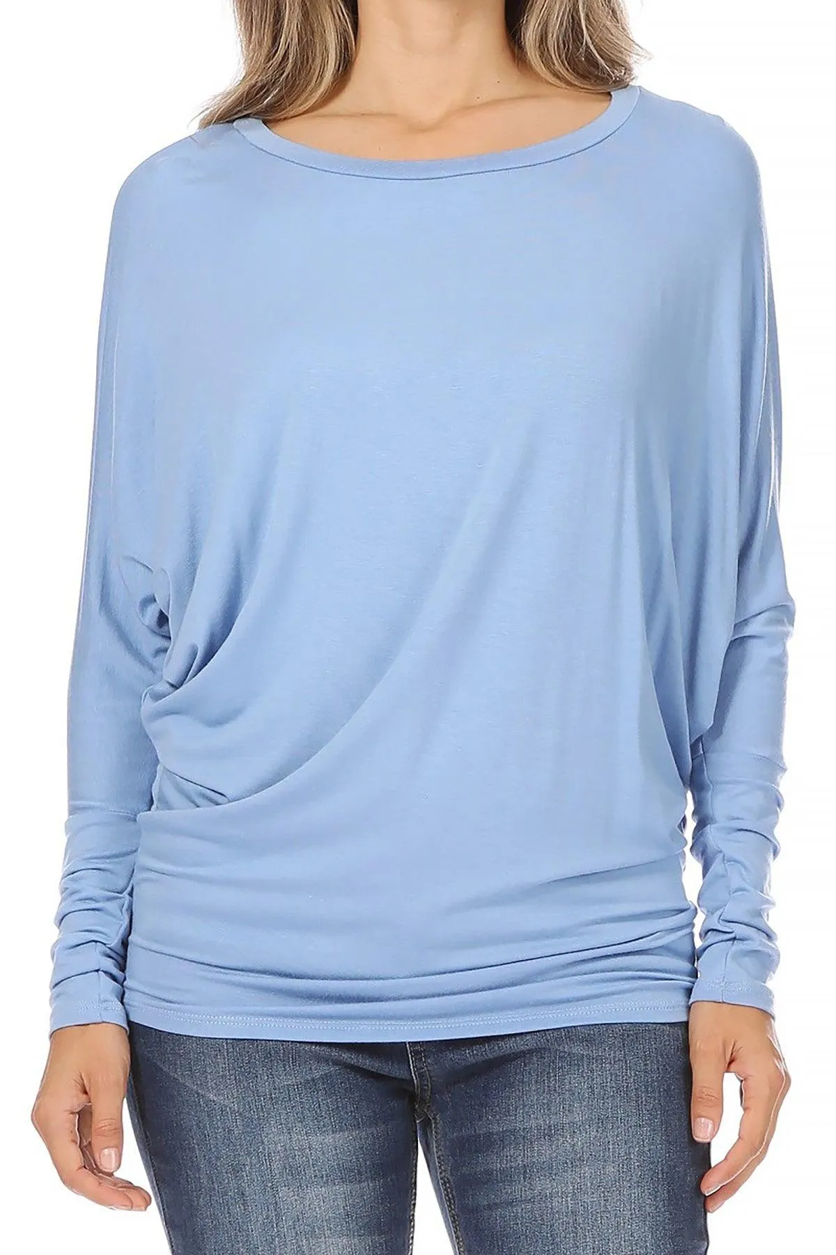 Women's Solid Jersey Knit Dolman Sleeve Tunic Top