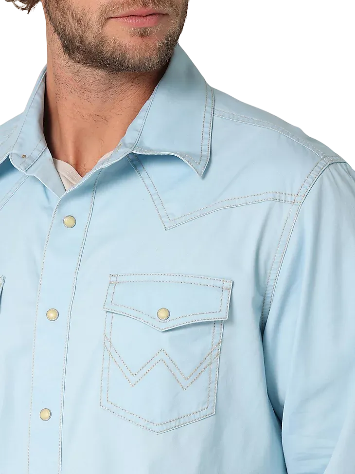 Wrangler Mens Retro Premium Western Blue Shirt - Big