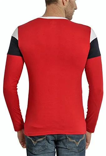 Zsolt Full sleeve Tri-color round neck Men's T-shirt (Medium, Red)